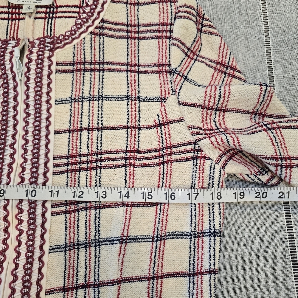 St John Plaid Zip-Up Jacket Cardigan w/ Woven Plaid  Accents | Size: 10 Vintage - Picture 4 of 10